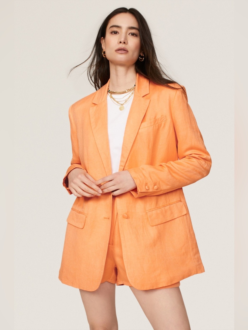 Ashley Park x RTR Orange Linen Blend Oversized Blazer L